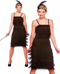 Adulto Negro CHARLESTON JAZZY FLAPPER Largo Vestido Elegante Damas Disfraz Reino Unido 6-24 - Imagen 1 de 9
