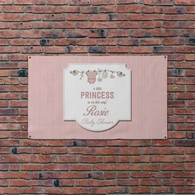 Banner personalizado de baby shower rosa pequeña princesa pancarta de 5x3 pies Foto 1 de 2