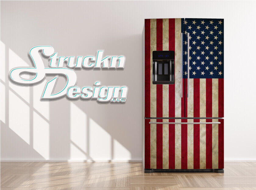 Rustic American Flag USA Diestressed Fridge Freezer Wrap Side Door Vinyl Decal