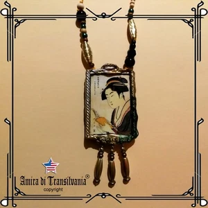 Pendant Long Necklace Charm Jewelry Asian Amulet Talisman Antique Japanese Rare - Picture 1 of 24