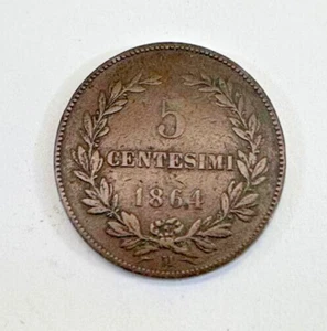 moneta mondiale antica rara 5 centesimi 1864 Repubblica di San Marino in rame - Picture 1 of 6