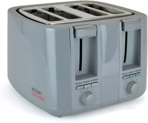Grey 4 Slice Toaster Wide Slot 7 Browning Settings Defrost Reheat High Lift - Picture 1 of 8