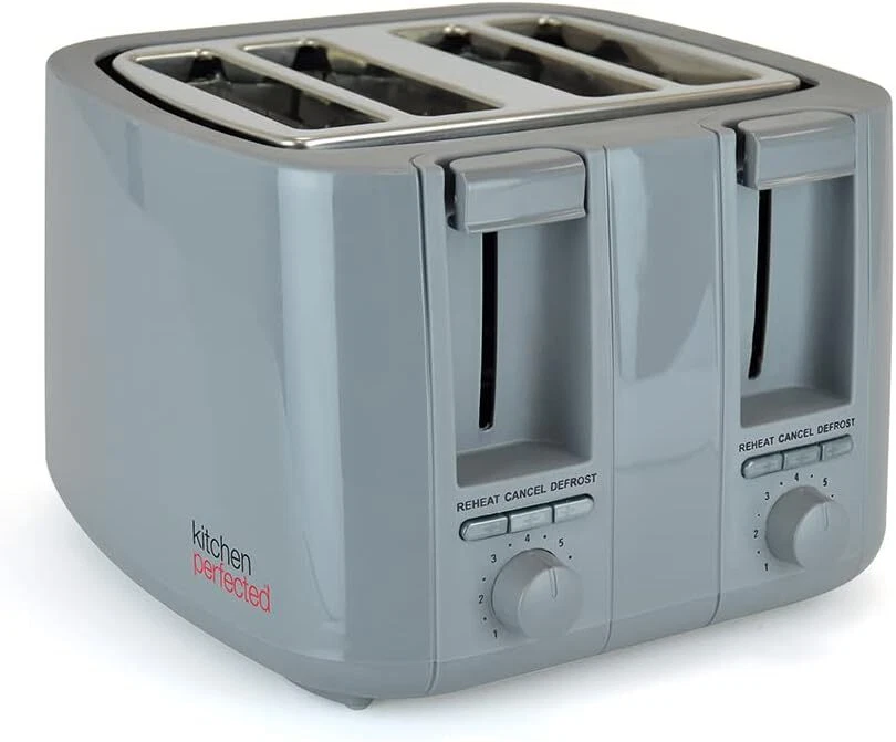 Grey 4 Slice Toaster Wide Slot 7 Browning Settings Defrost Reheat High Lift - Image 1 of 4
