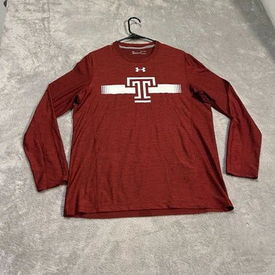 Temple University Under Armour Shirt Mens Small Red Long Sleeve Vented Heatgear - Image 1 of 4