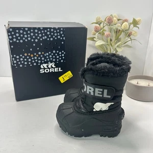 Sorel Snow Commander Waterproof Boots Faux Fur Black NV1590-010 Kids US 6 - Picture 1 of 10