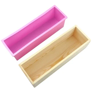 Rectangle Silicone Soap Mold Wooden Box DIY Tools Toast Loaf Baking Cake Molds - Picture 1 of 9