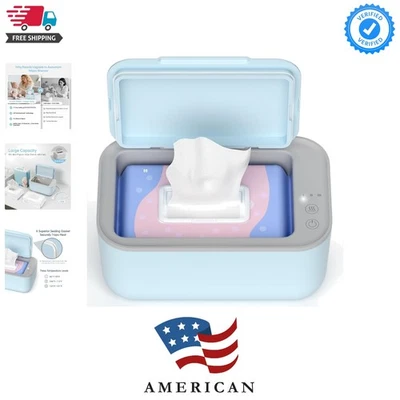 Calentador y dispensador de toallitas para bebé de lujo, temperatura ajustable, funcionamiento silencioso, azul Foto 1 de 4