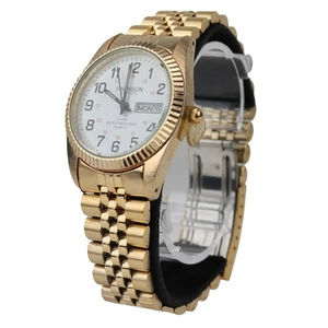 Swanson Japan Watch Men's | White Dial & Black Numerals | Day & Date |Gold Color - Picture 1 of 7