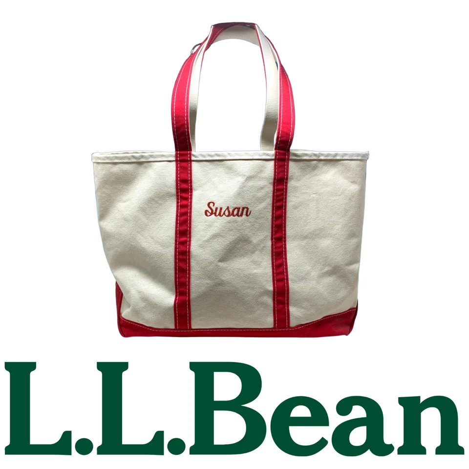 Vintage años 90 L.L. Bolso de lona Bean Boat & Tote blanco y rojo 16” x 14” con monograma Foto 1 de 4