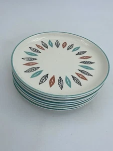 7 Vintage Marcrest Nordic Mint Salad Desert Plates Leaves Feathers 6.5” - Picture 1 of 11