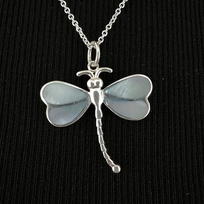 MARSALA Libélula Colgante Collar - Madreperla Alas 18" Cadena Tono Plata Foto 1 de 4