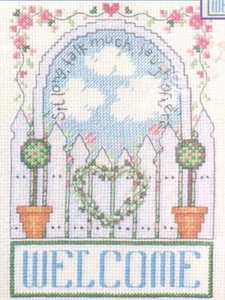 Plaid Bucilla WELCOME Counted Cross Stitch Kit Garden, Flowers  Sit, talk, laugh - Imagen 1 de 3