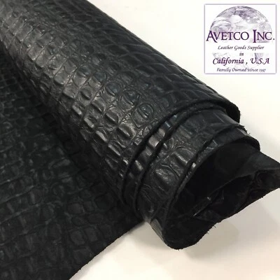 Black Crocco Gator Embossed Cow Leather Rough Cut by the Square Foot - Image 1 of 4