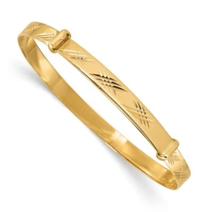 Real 14kt Yellow Gold Madi K Polished Diamond Cut Expandable Baby Bangle - Picture 1 of 5