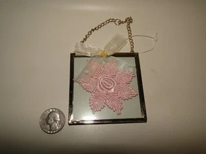 Pink Floral Lace - Crochet Ornament, Square Framed - Picture 1 of 5