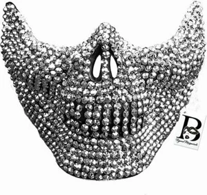Rhinestone Jaw Teeth Skull Mouth Half Face Masquerade Mask Silver Masquerade Bal - Picture 1 of 1