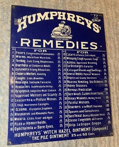 Antique Humphreys' Remedies Tin Sign from Display Medical Cabinet Door 22”X 16” - Picture 1 of 4