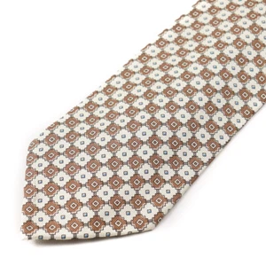 NWT $295 CESARE ATTOLINI Cream and Brown Medallion Print Silk Tie - Picture 1 of 3
