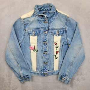 Vintage Gap Denim Jacket Girls XL Jean Floral Embroidery Knit Coat Kids Youth - Picture 1 of 7