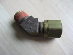 Air Line Compression Fitting 45-deg 3/8" O.D. Line to 1/4"-18 NPT Male #M239GD - Picture 1 of 8