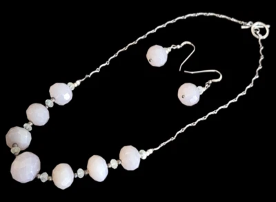 Vintage Sterling Silver and Faceted Rose Quartz 17" Necklace and Earrings Set - Image 1 of 4