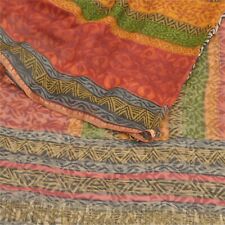 Sanskriti Vintage Indian Sarees Pure Chiffon Silk Printed Fabric Craft Sari