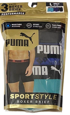Paquete de 3 calzoncillos boxer Puma Performance para hombre grandes (36-38) negros/azules/verdes Foto 1 de 4