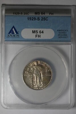 1929-S  .25  ANACS MS64 FH  Standing Liberty Quarter, Liberty 25 Cents - Image 1 of 2