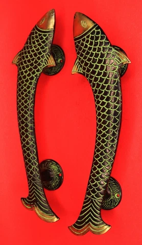 Big Fish Shape Victorian Antique Style Handcrafted Brass Door Gate Handles Pair Cover