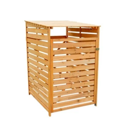 Holz Rollmülleimer Aufbewahrungsbox Outdoor Garten Mülleimer Schuppen Naturholz Abdeckung - Bild 1 von 4