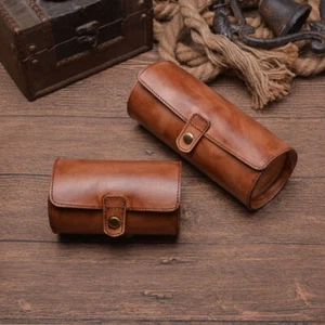 Vintage Genuine Leather Watch Roll Travel Case Wrist watches Storage Box Holder - Picture 1 of 21