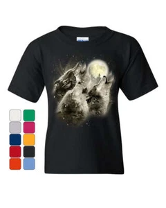 Wolf Howl Youth T-Shirt Wild Wolf Pack Predator Animals Nature Moon Kids Tee - Picture 1 of 8