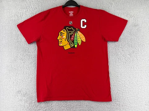 Chicago Blackhawks Shirt Mens Large Red Johnathan Toews #19 Hockey NHL Cotton Cover