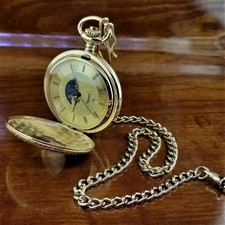 Vintage MAJESTI Swiss Gold Full Hunter See Through Front Moon Dial Pocket Watch