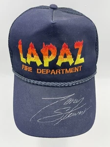 Tony Stewart Autografiado Malla de Camionero Snapback Sombrero Lapaz Departamento de Bomberos Marina Usado en excelente estado  - Imagen 1 de 9