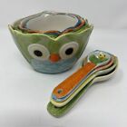Pier 1 Imports Hand Painted Stoneware Owl Nesting Measuring Cups And Spoons 8 Pc