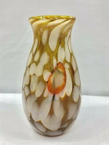 Signed Stephen Woodruff Orange White & Amber Art Glass Vase 6.5"T EUC - Picture 1 of 9