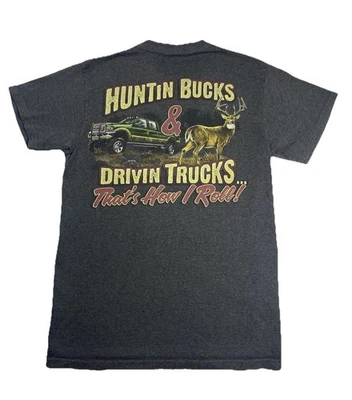 Camiseta de caza Buck Wear para hombre gris medio Bucks Driving Trucks Bass Pro usada en excelente estado Foto 1 de 4