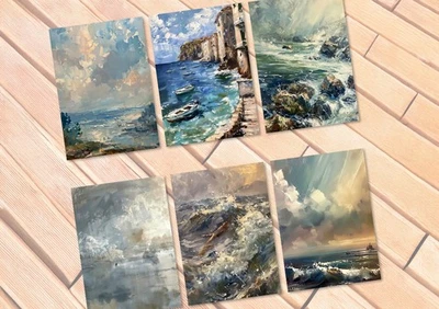 Dramatic Ocean Waves, Prints on Matte Paper | Coastal Seascape Oil Painting - Image 1 of 2