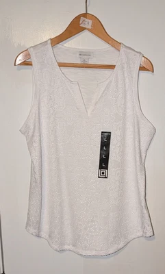Blusa Top Liz Claiborne Para Mujer Cuello Redondo Dividido Sin Mangas Blanco Encaje Grande Foto 1 de 4