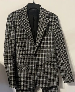 Mister Trina Mr. Turk Plaid Blazer 38- Black & White Men's Dress Jacket Sp5 - Picture 1 of 11