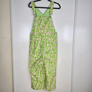Vintage Rare Lilly Pulitzer Green And Pink Overalls Woman's Small Garden Retro - Picture 1 of 21