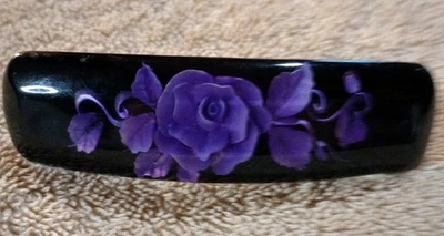 复古 3 1/2 英寸女士紫色玫瑰 Lucite 树脂黑色发夹式闭合 — 第 1/4 张图片