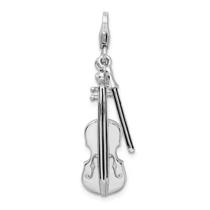 Amore La Vita Silver Polished 3-D Violin with Antiqued Bow Charm with Fancy Lob - Picture 1 of 4