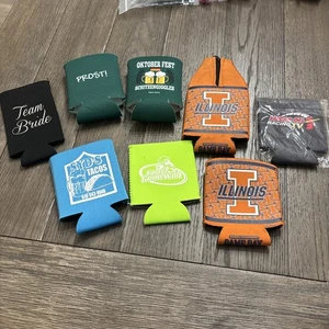 Lote de 8 Coozies de lata/botella. Carros de golf U of I, Lucas Oil Racing, Team Bride... - Imagen 1 de 11
