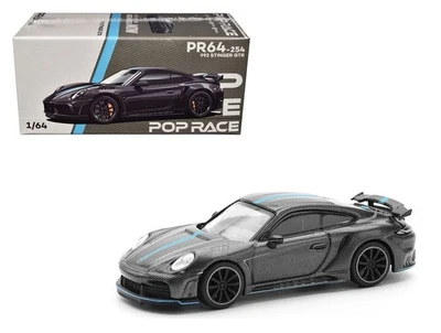 Pop Race 1:64 Porsche 992 Stinger GTR Carbon Edition with Blue Stripe PR640254 - Image 1 of 4