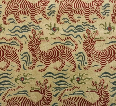 CLARENCE HOUSE SMALL TIBET DRAGON CINNABAR VELVET FABRIC REMNANT 1.25 YARDS 51"W - Image 1 of 4