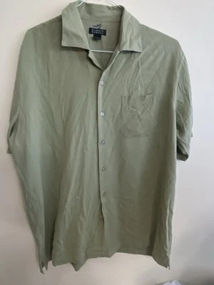 Camisa Harold Powell Botón Frontal 100% Seda Hombre Grande Manga Corta Verde Foto 1 de 3