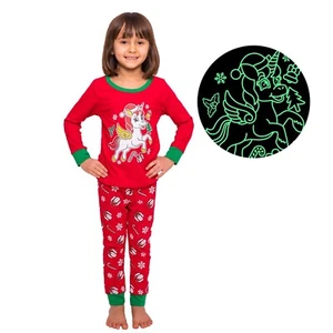 Little Jupiter Unisex Christmas Red Unicorn Glow In The Dark Pajamas - Holiday - Picture 1 of 7