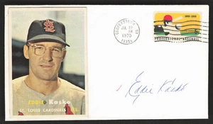 Eddie Kasko Signed Pasted on Baseball Card Envelope Cachet St. Louis Cardinals - Picture 1 of 2